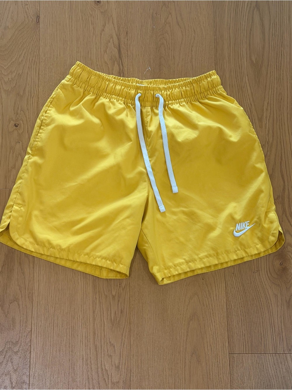 Nike Men’s Bright Yellow Athletic Shorts with White Drawstring